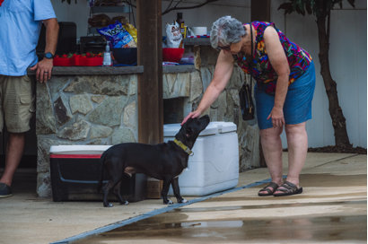 Janet Huntley petting a dog